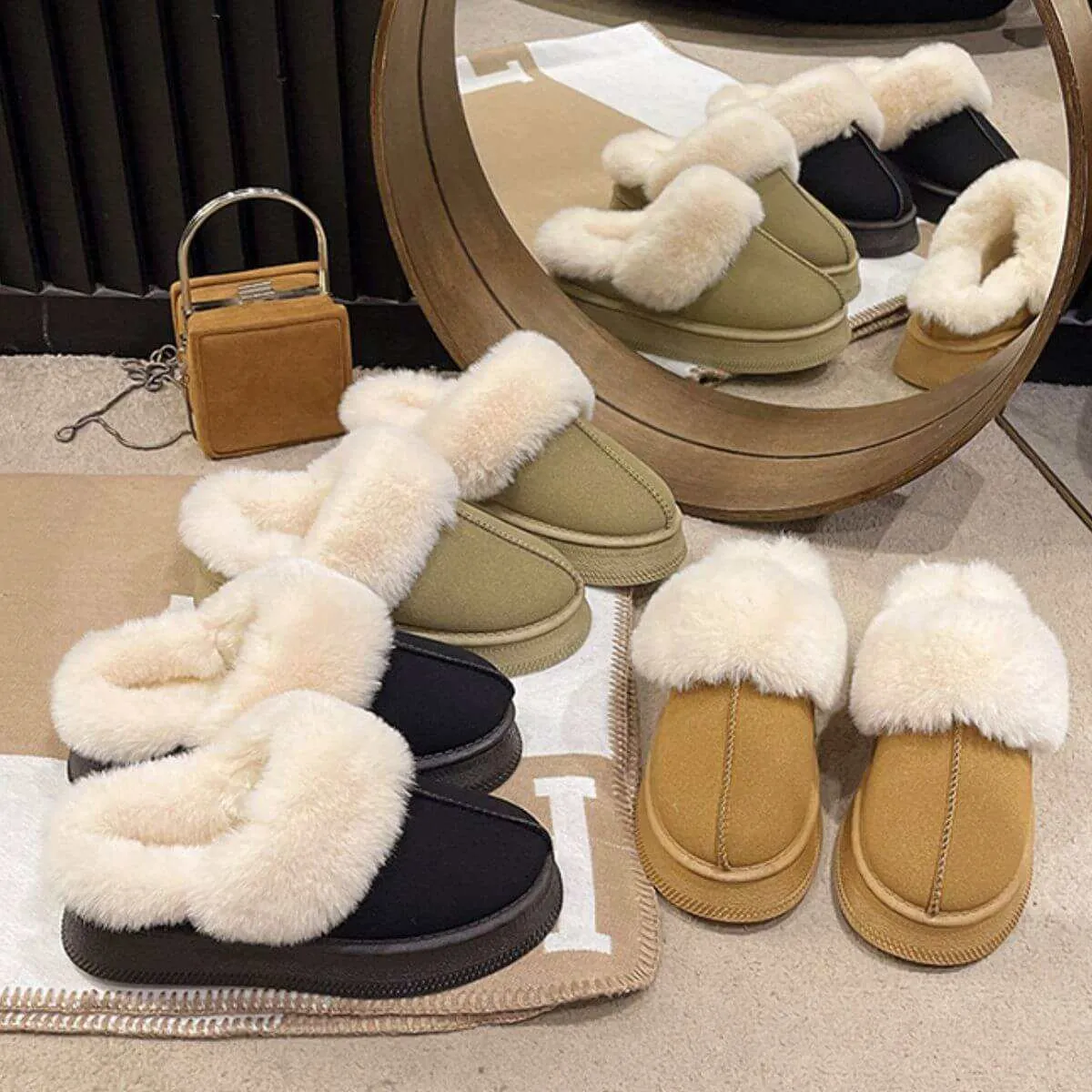 Suede Soft  Round Toe Platform Slippers