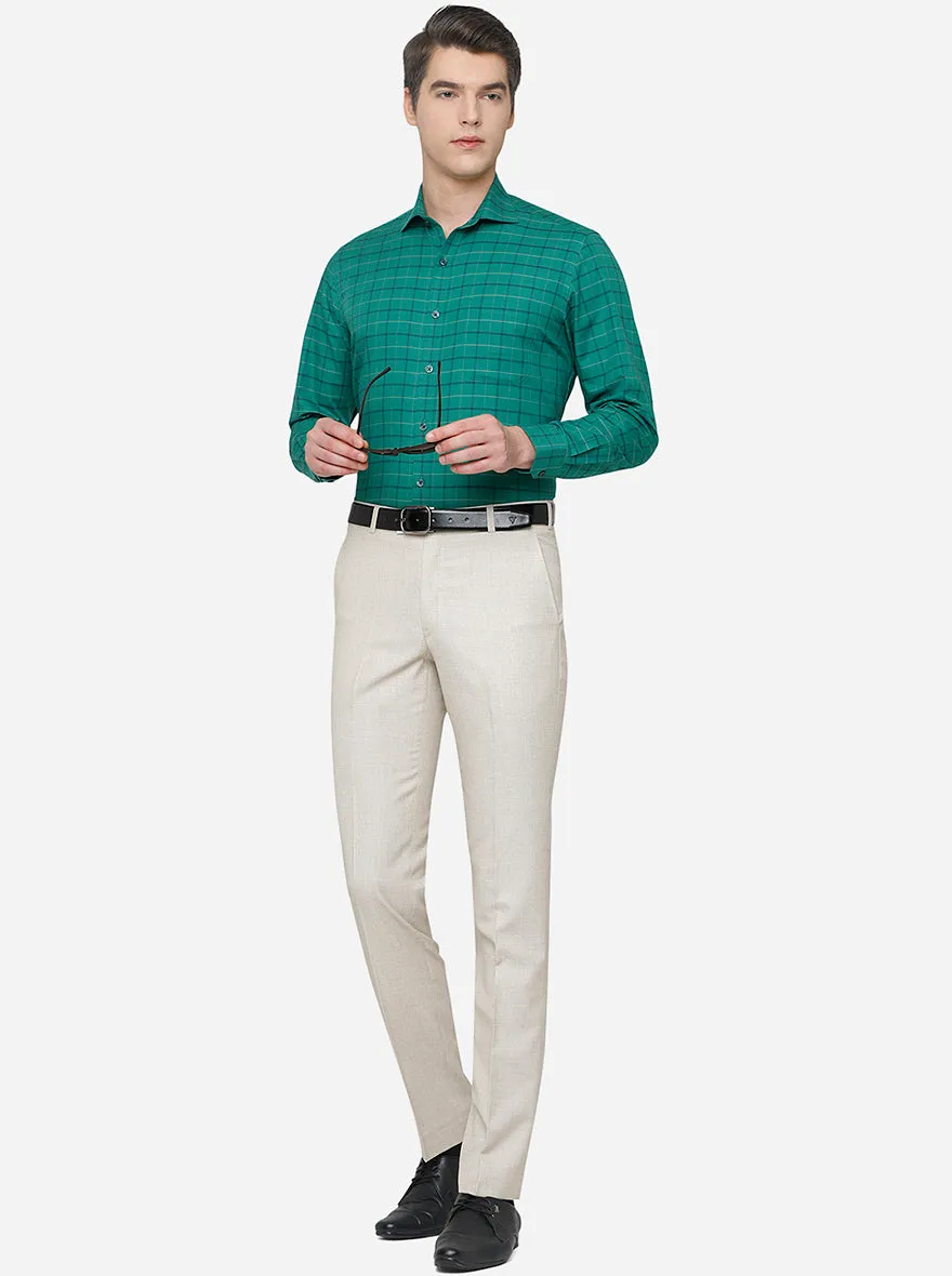 Teal Green Checked Slim Fit Formal Shirt | JadeBlue