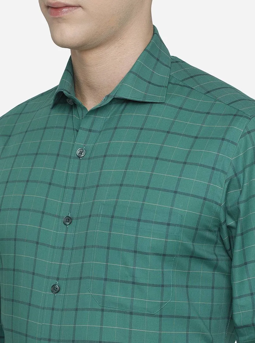 Teal Green Checked Slim Fit Formal Shirt | JadeBlue