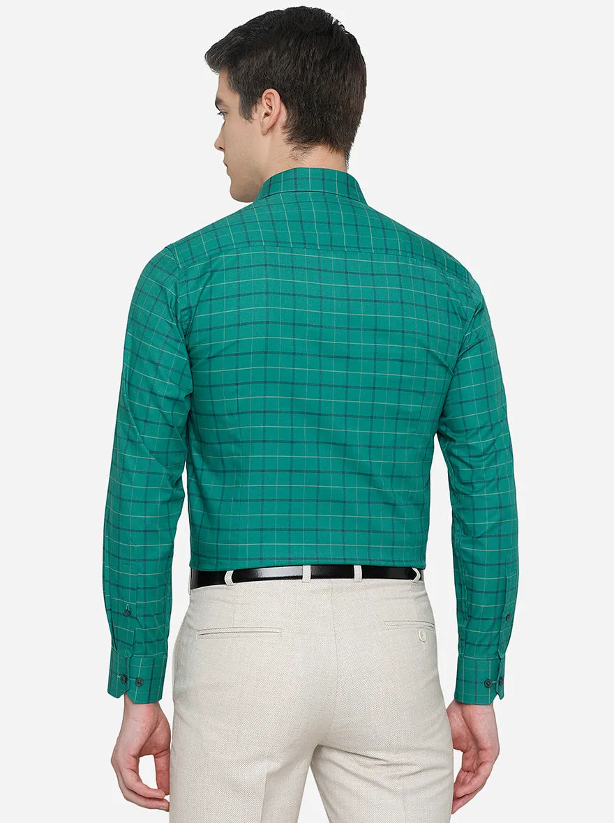 Teal Green Checked Slim Fit Formal Shirt | JadeBlue