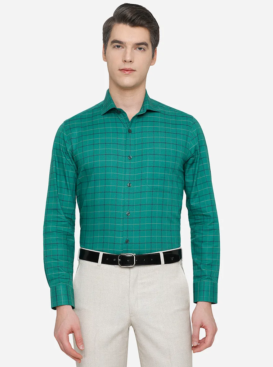 Teal Green Checked Slim Fit Formal Shirt | JadeBlue