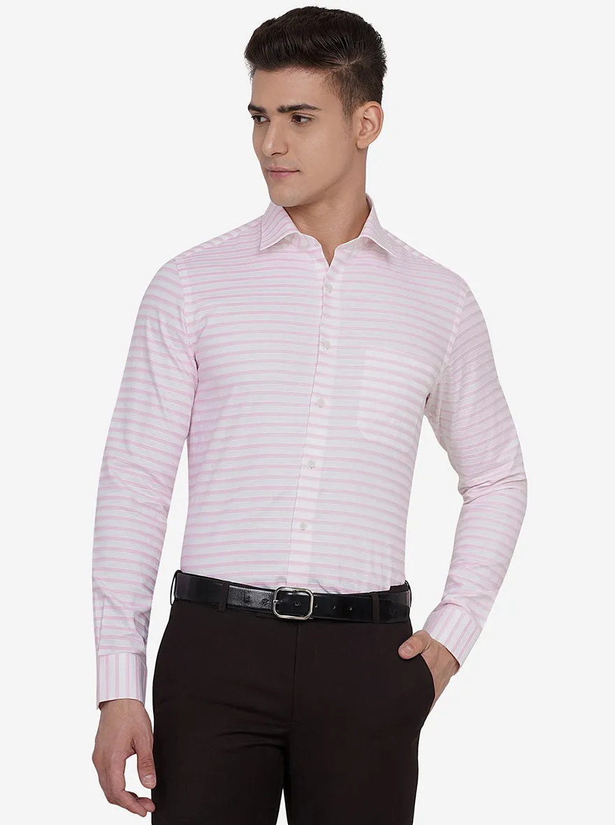 White & Pink Striped Slim Fit Formal Shirt | JadeBlue