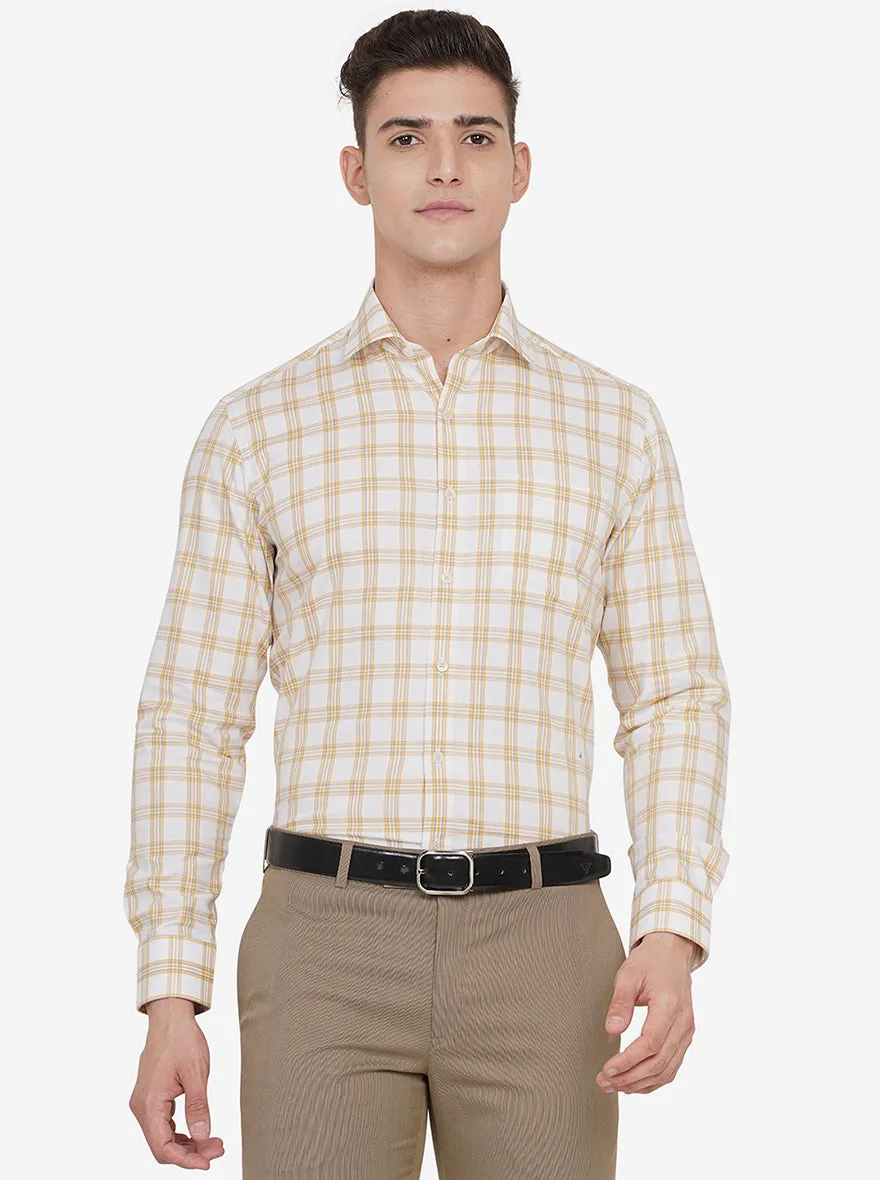 White & Yellow Checked Regular Fit Formal Shirt | JadeBlue