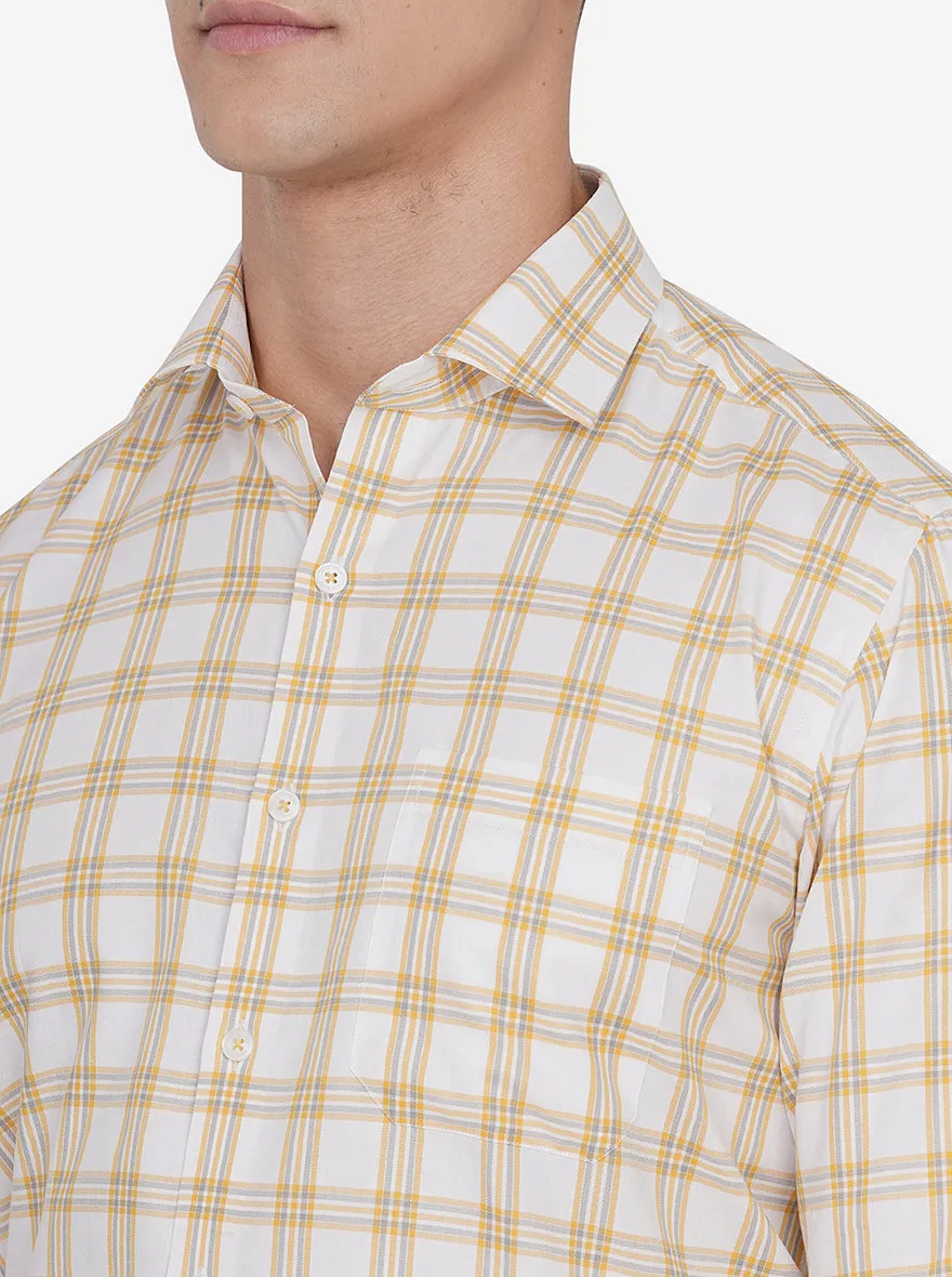 White & Yellow Checked Regular Fit Formal Shirt | JadeBlue