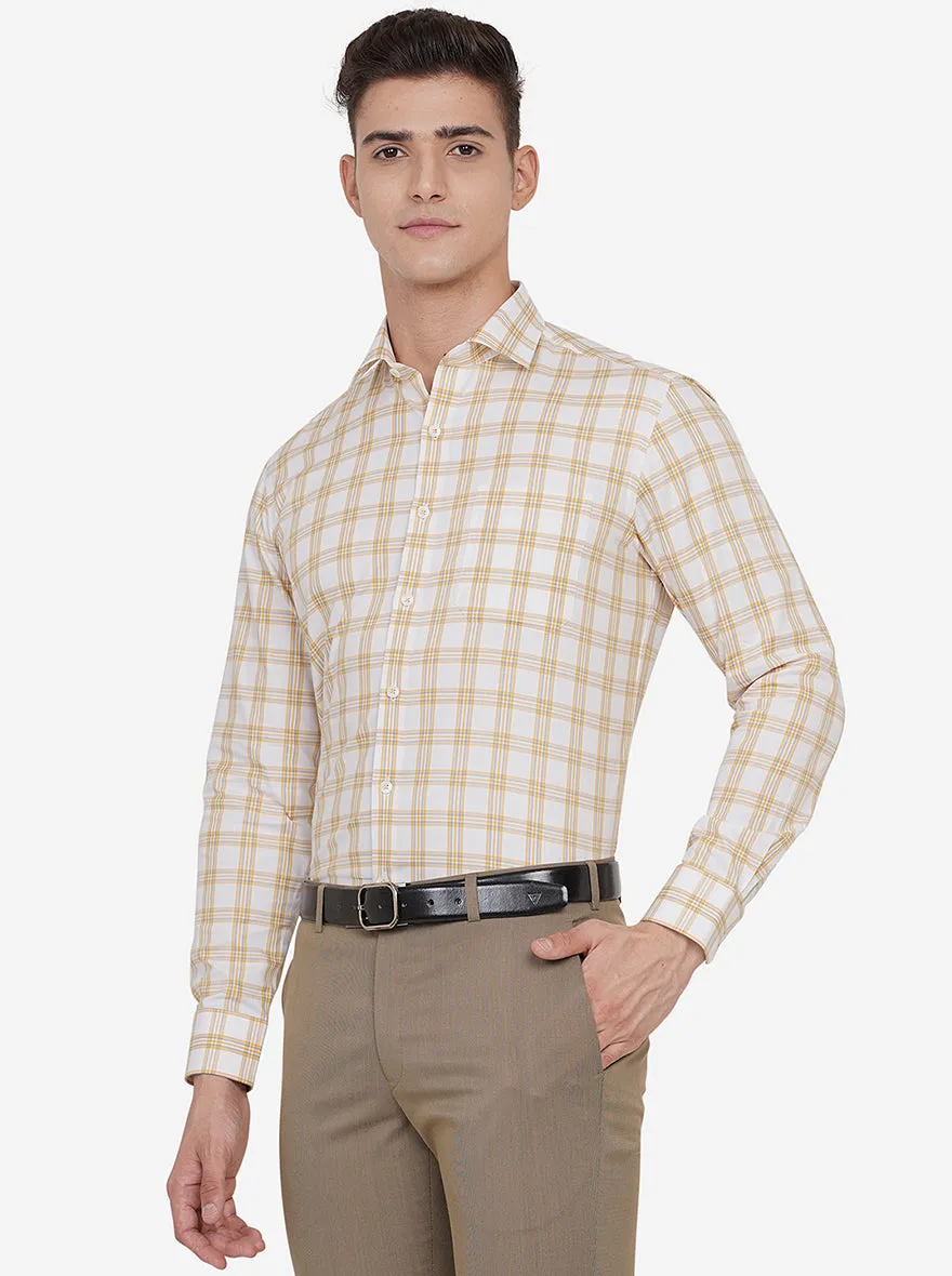 White & Yellow Checked Regular Fit Formal Shirt | JadeBlue