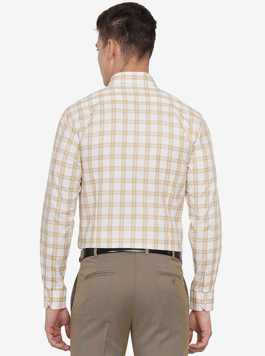 White & Yellow Checked Regular Fit Formal Shirt | JadeBlue