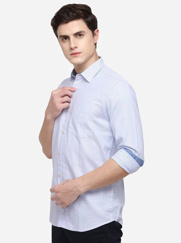 White Tailored Fit Striped Casual Shirt | JadeBlue