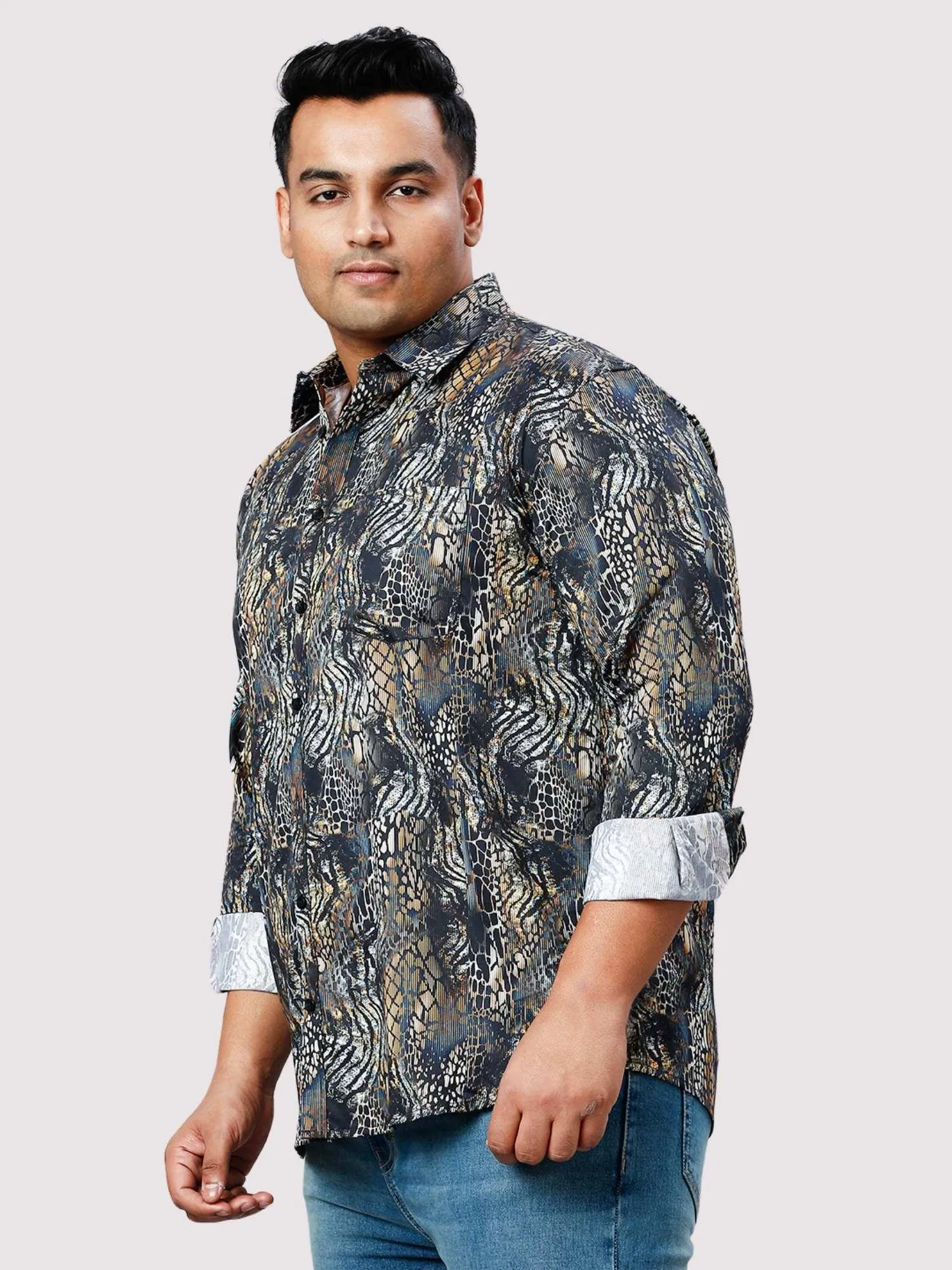 Wild Wave Digital Printed Full Sleeve Shirt Men's Plus Size