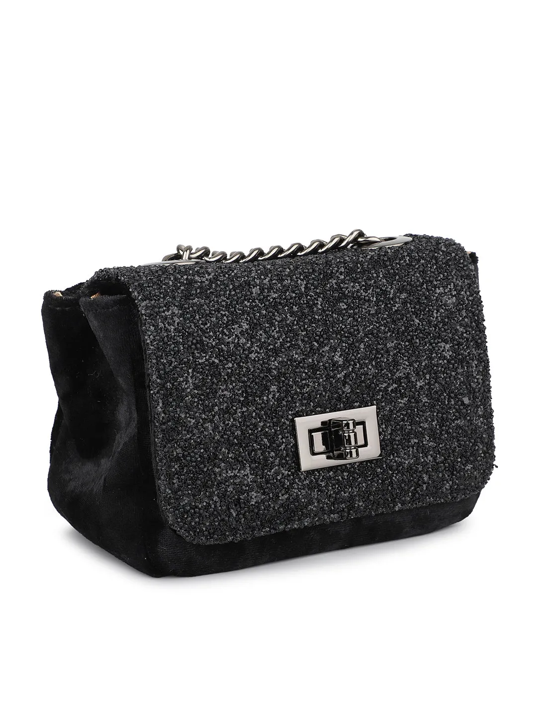 Women Black Embellished Sling Bag