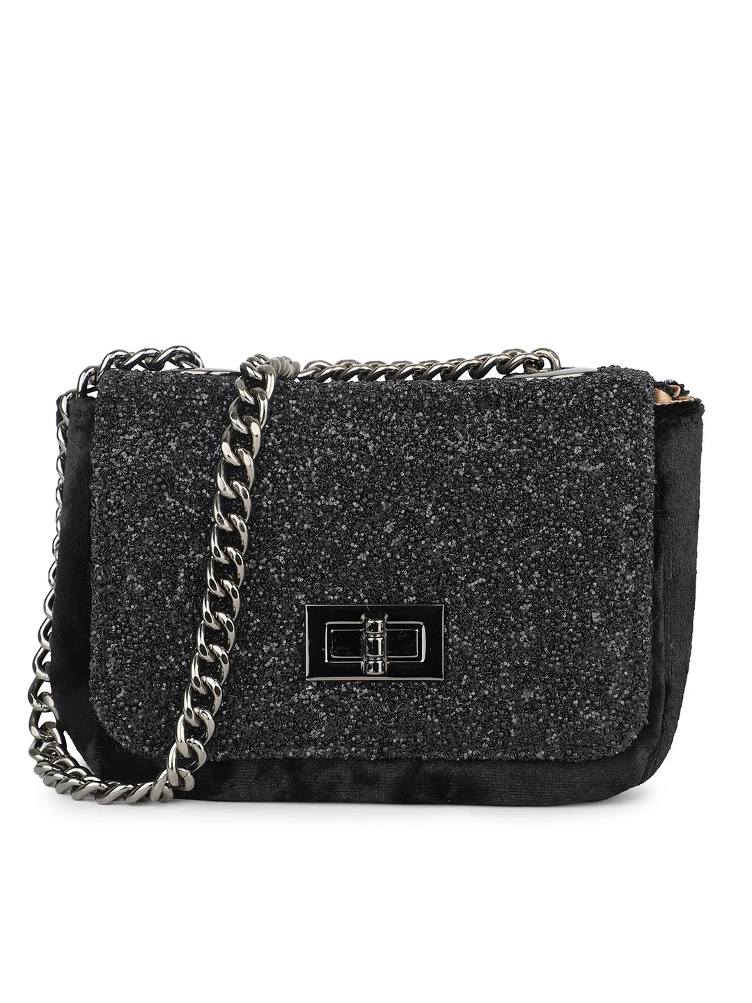 Women Black Embellished Sling Bag