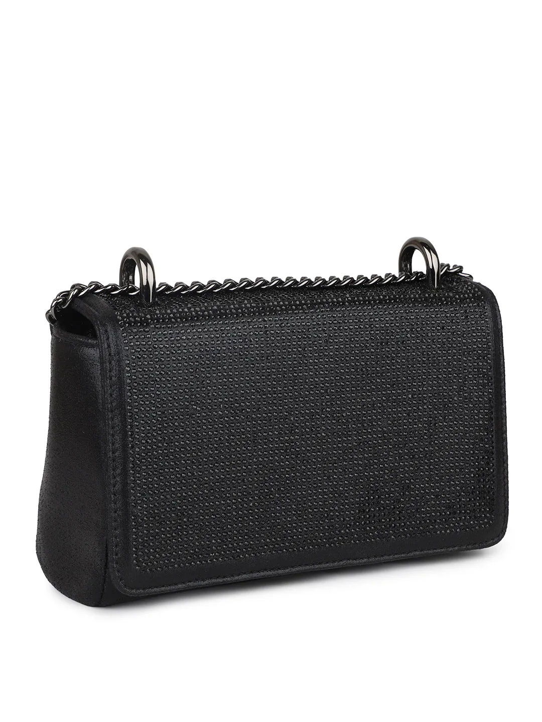 Women Black Toned Embellished Foldover Clutch