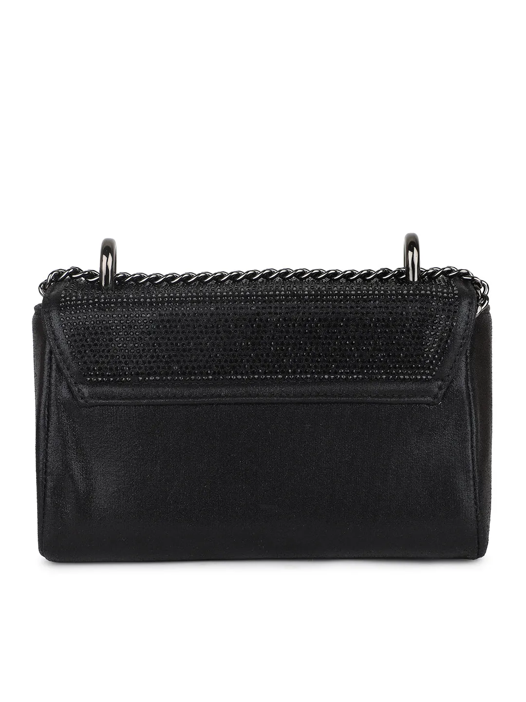 Women Black Toned Embellished Foldover Clutch