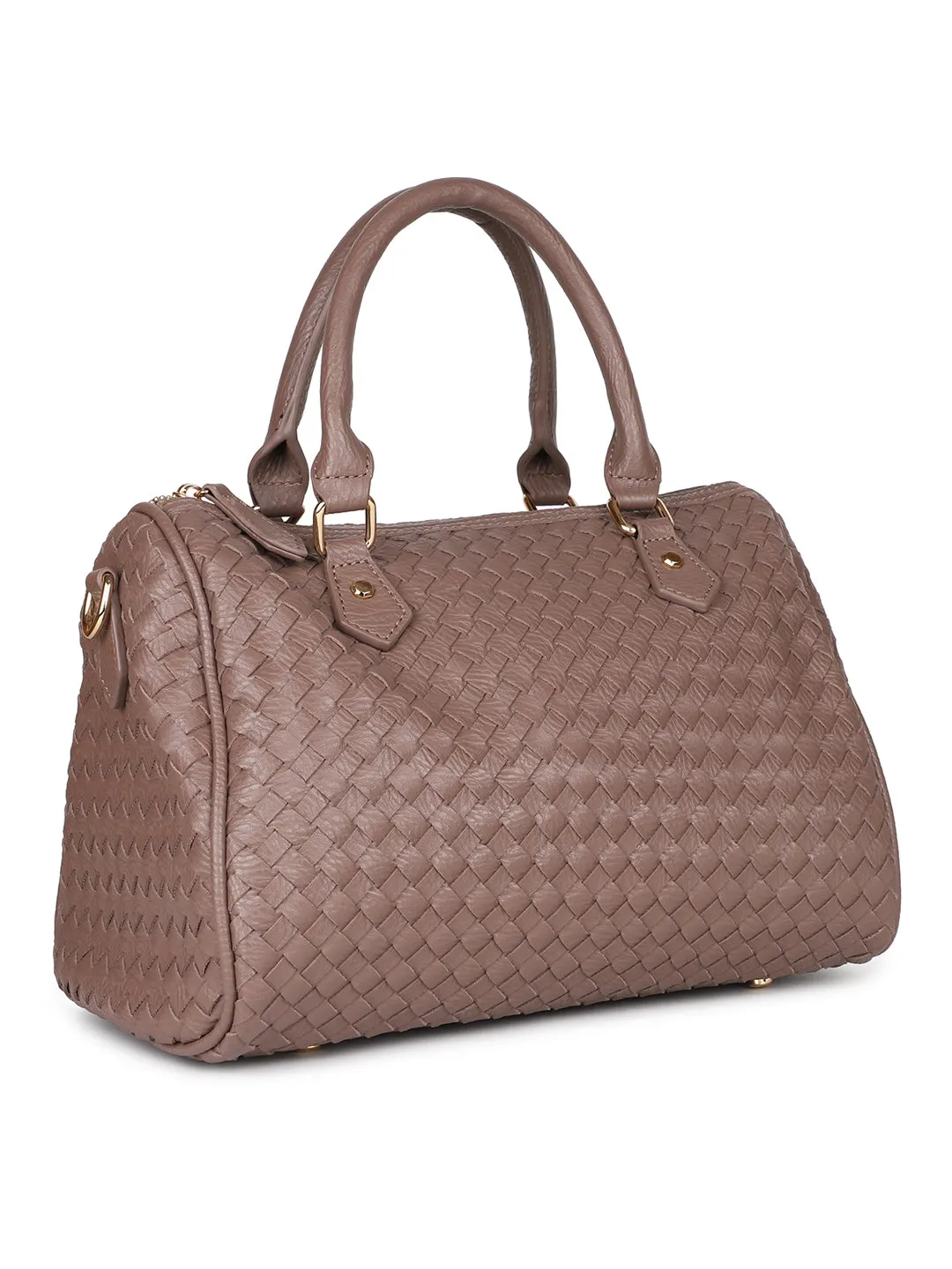 Women Brown Woven Textured Structured Handheld Bag