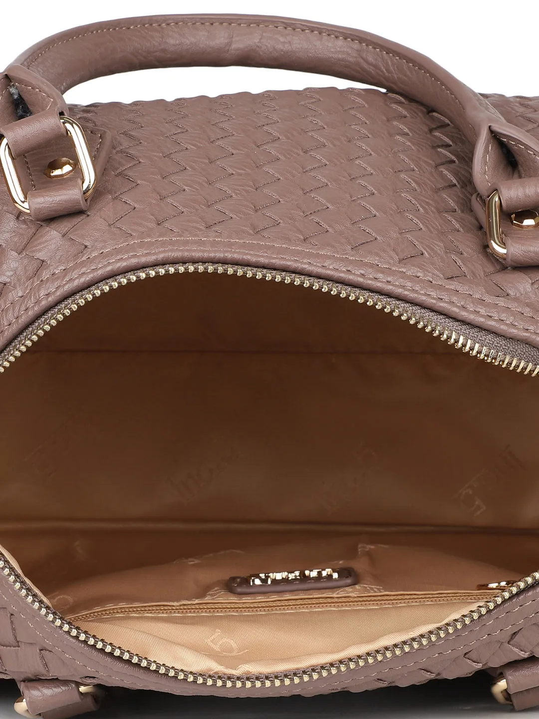 Women Brown Woven Textured Structured Handheld Bag