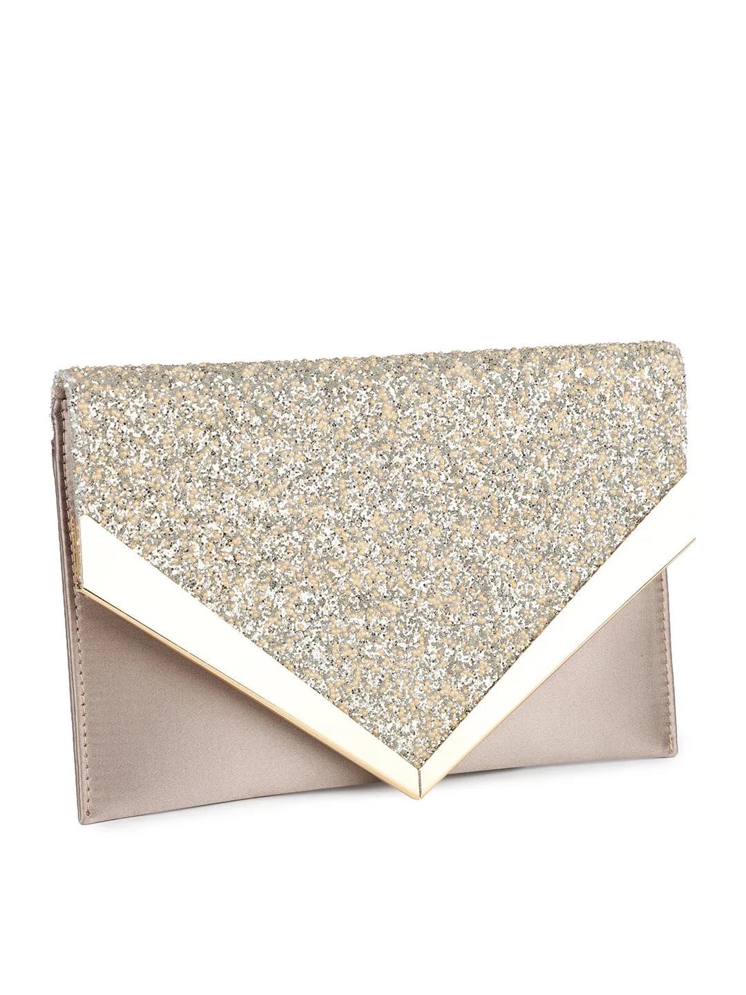 Women Gold Toned Embellished Envelope Clutch