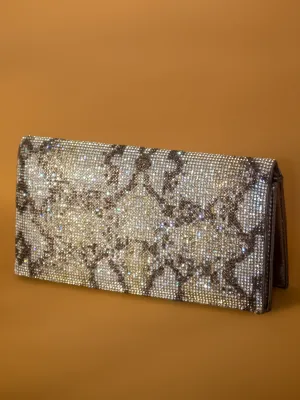 Women Gun Metal-Toned & Muilti Printed Box Clutch