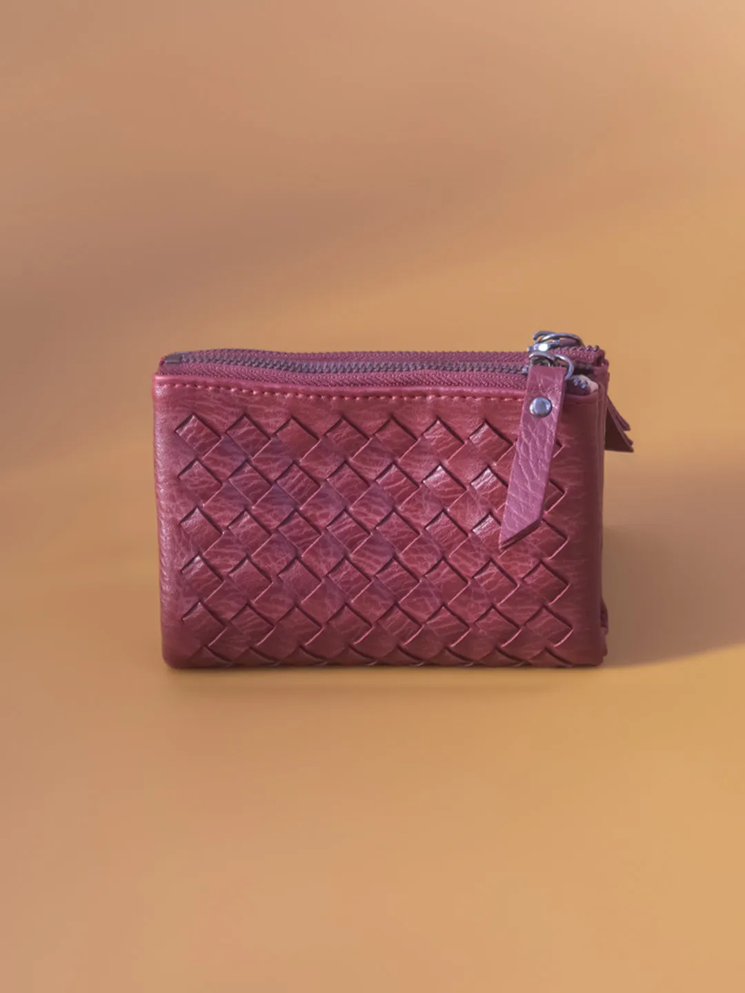 Women Red Solid Zip Around Wallet