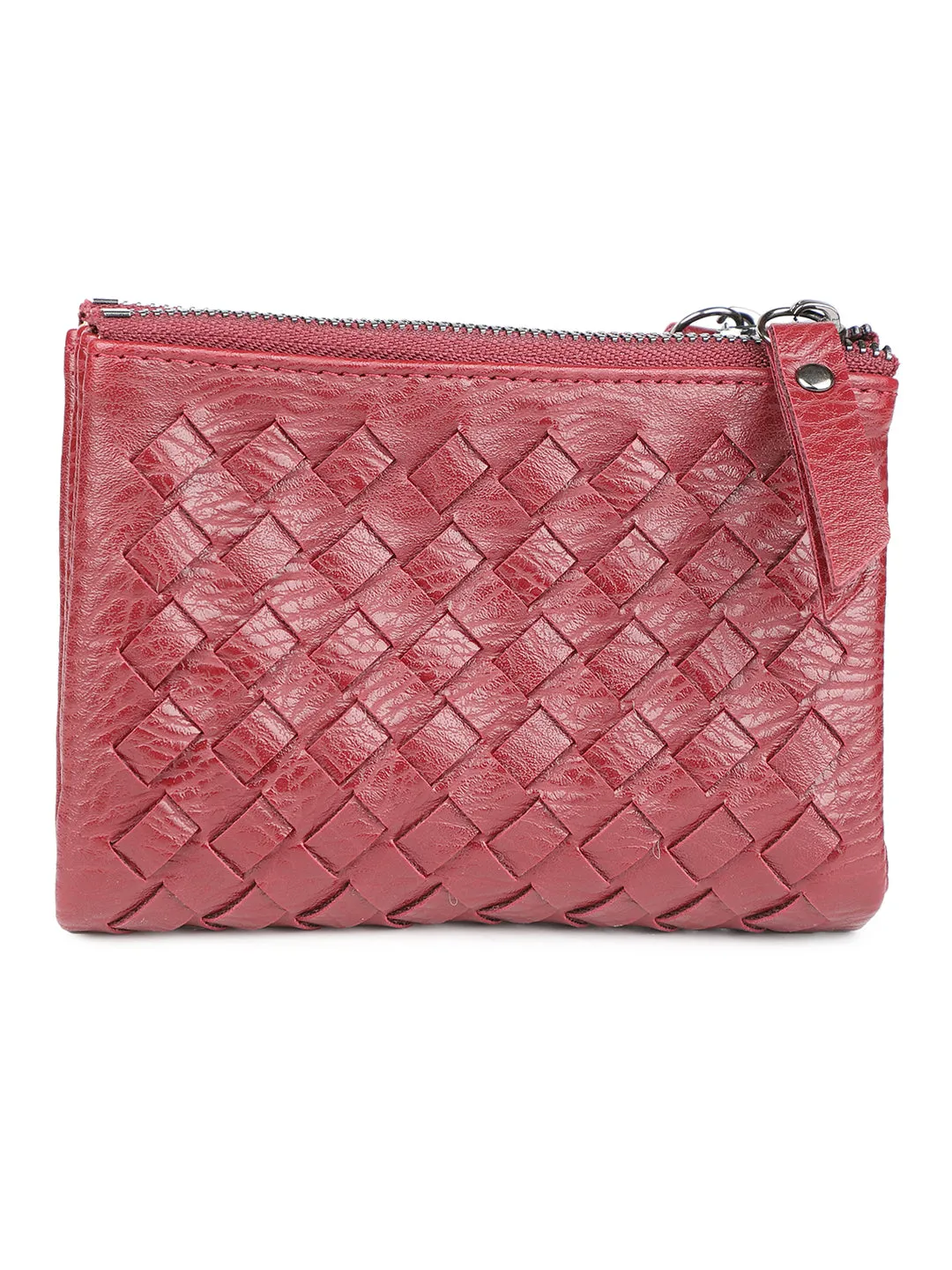 Women Red Solid Zip Around Wallet