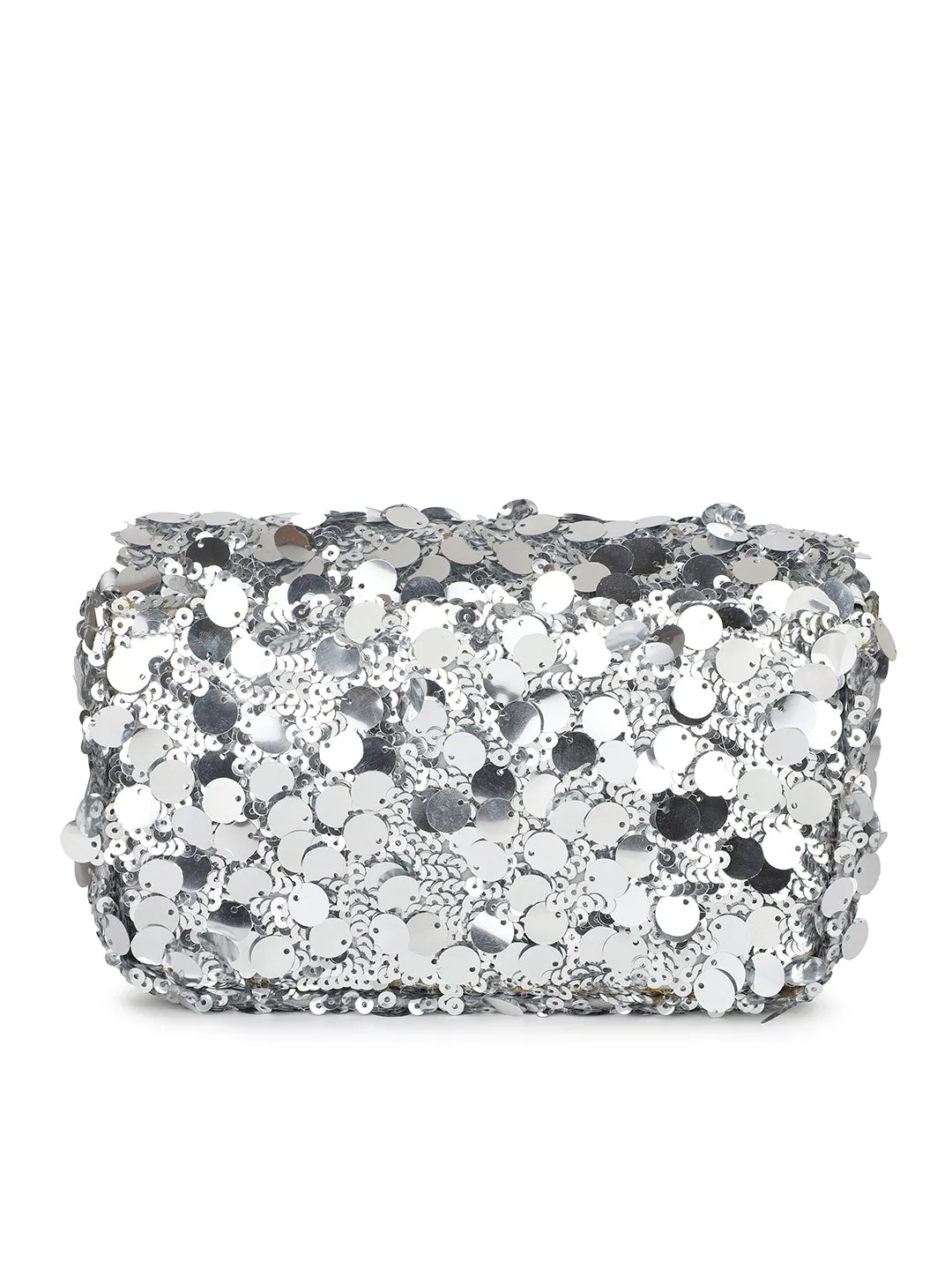 Women Silver Embellished Foldover Clutch