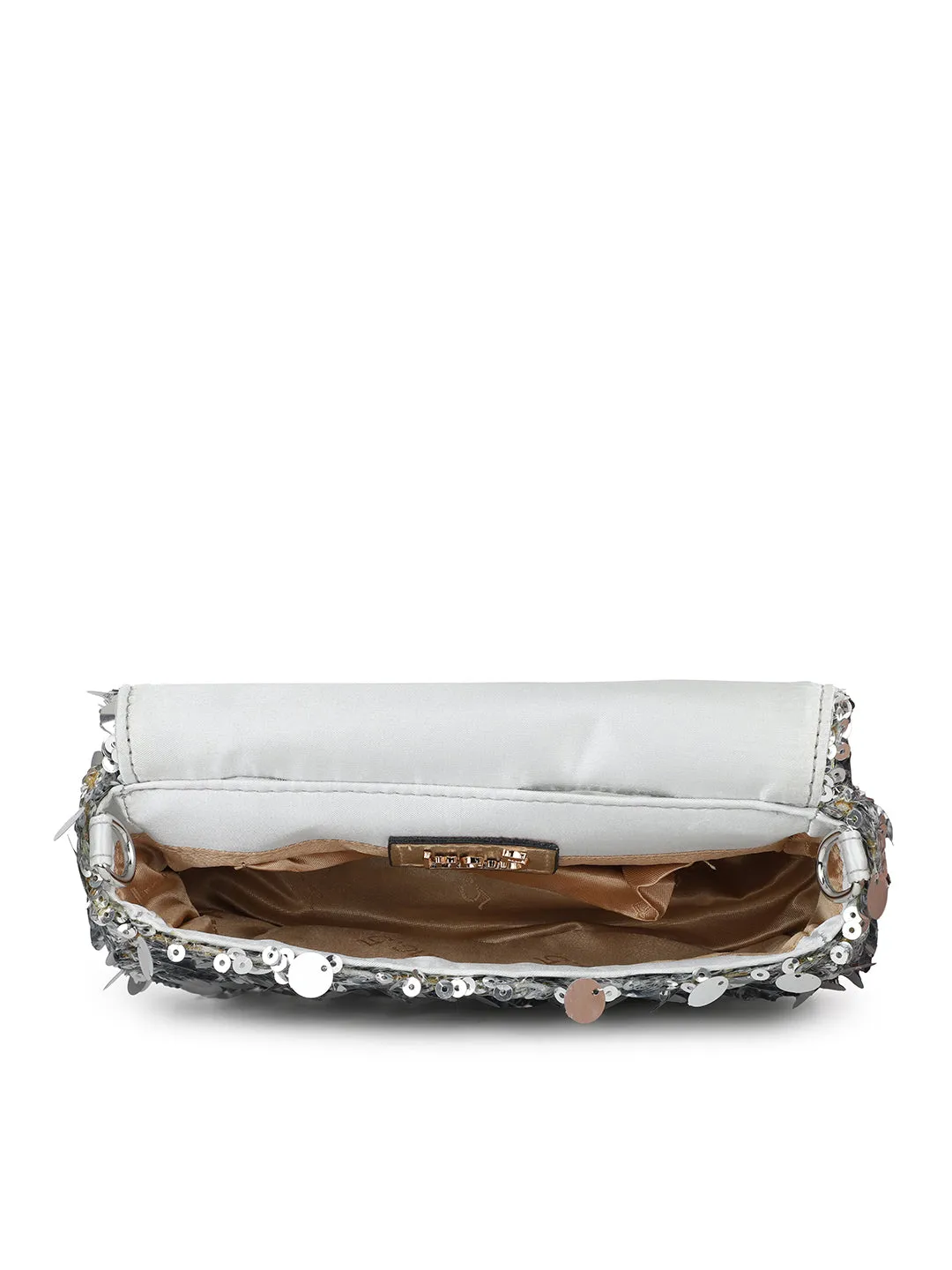 Women Silver Embellished Foldover Clutch